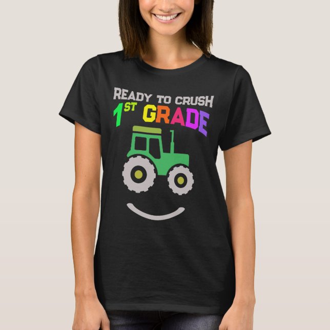 Camiseta Fazendas de Trator Sorridentes Prontas para Esmaga (Frente)