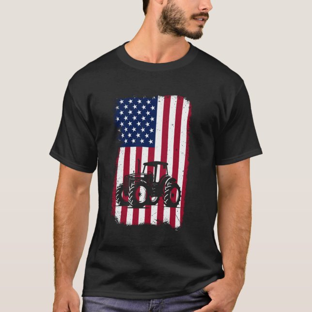 Camiseta Fazendas Homens Mulheres Meninos EUA Bandeira Patr (Frente)