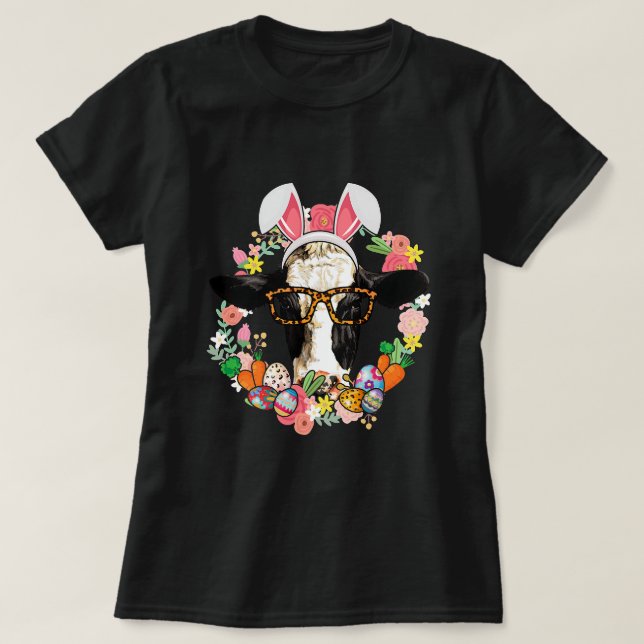 Camiseta Fazendeiro de Felzs pascoa de coelhinhos de vaca (Frente do Design)
