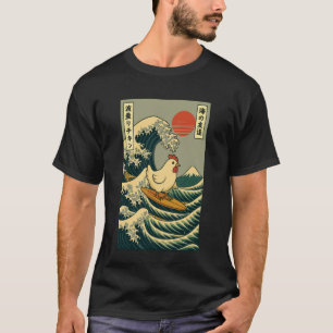 Camiseta Fazendeiro de galinhas surfando onda japonesa