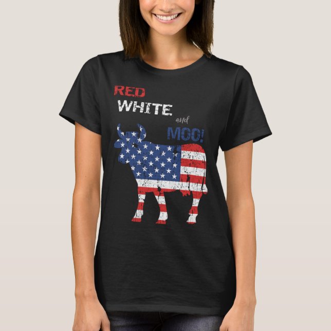 Camiseta Fazendeiro Engraçado Vaca de 4 de Julho (Frente)
