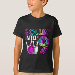 Camiseta Fazendo 9 Aniversário de Boliche Rollin Into 9 Bir