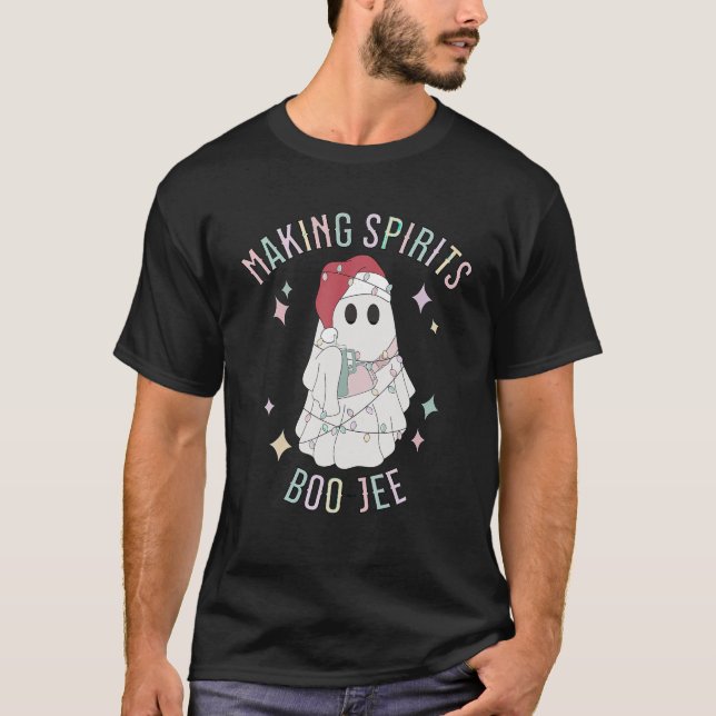 Camiseta Fazer Espíritos Boojee Ghost Holding Tumbler Drink (Frente)