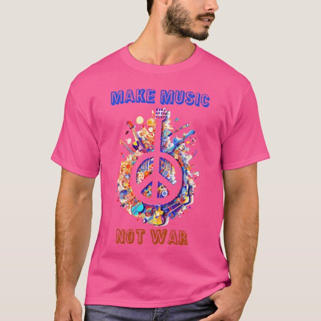 Camiseta Fazer Música Não Guerra Amadurece Hippie Peace vin (Frente)