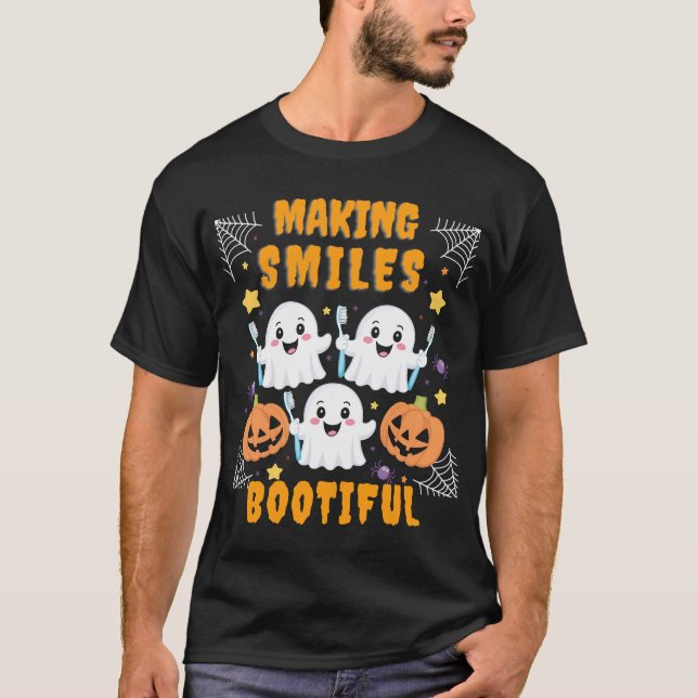 Camiseta Fazer sorri Bootizando Halloween Engraçado Ghost D (Frente)