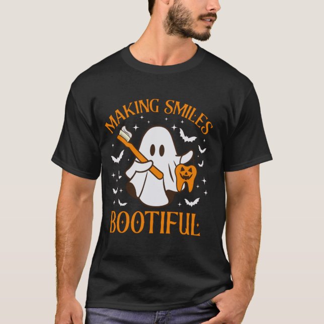 Camiseta Fazer sorriso Bóotizado Retro Halloween para D (Frente)
