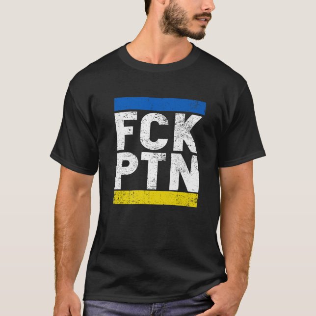 Camiseta Fck Ptn I Stand With Ukraine, Ukrainian Flag (Frente)