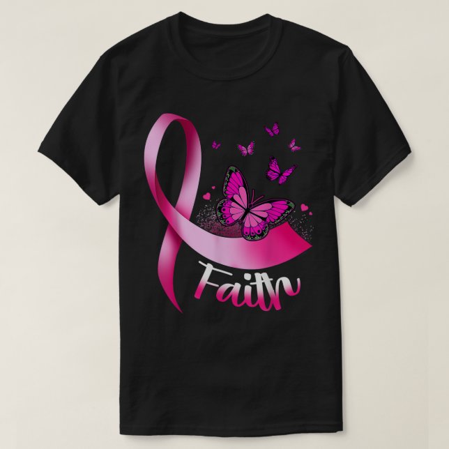Camiseta Fé-Borboleta Cancer-Rosa-Fita Awarenes-mamários (Frente do Design)