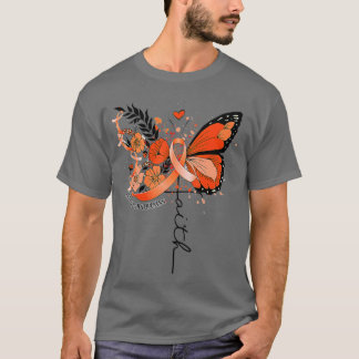 Camiseta Fé Borboleta Laranja Fita Leucemia Sensibilização 