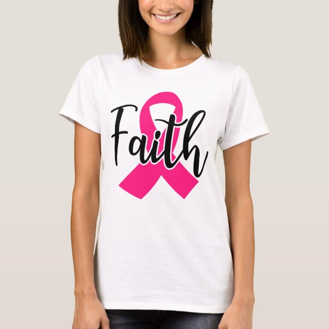 Camiseta Fé, Cancer da Mama Sensibilização, Luz de Fita Ros (Frente)