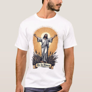Camiseta Fé com Gravura Vintage Ressurreição de Je