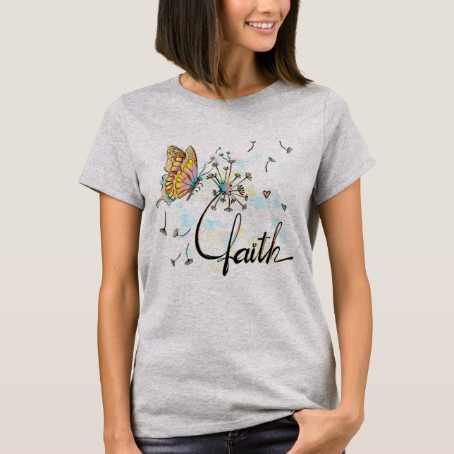 Camiseta Fé Cristã Borboleta Religiosa Dandelion (Frente)