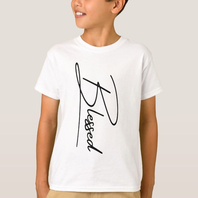 Camiseta Fé Cristã Única "Abençoada" Design Vertical (Frente)