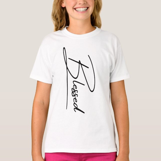 Camiseta Fé Cristã Única "Abençoada" Design Vertical (Frente)
