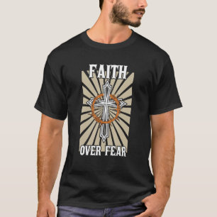 Camiseta Fé Cristo Cristã-Americana sobre a Cruz do Medo