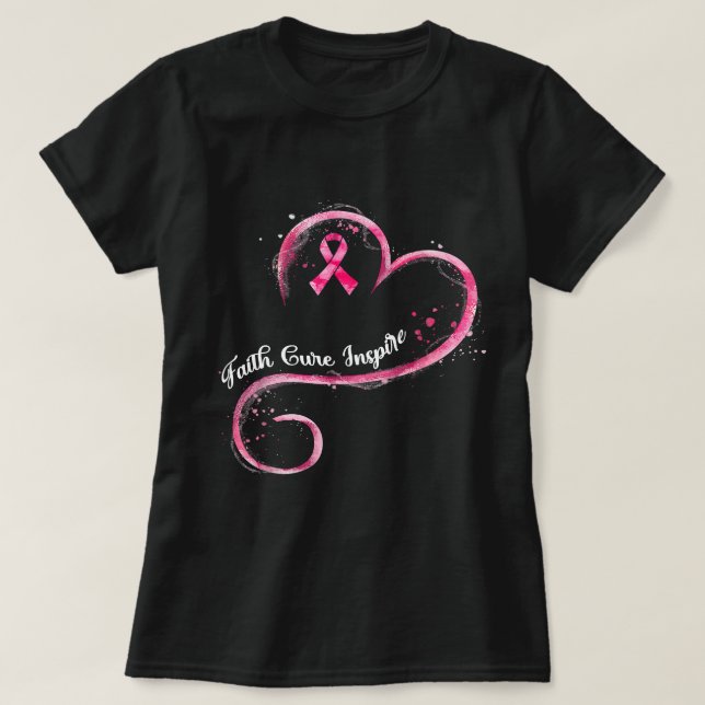 Camiseta Fé do Cancer da Mama Cura Inspirar Bacias de Fita  (Frente do Design)