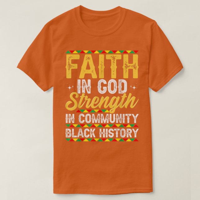 Camiseta Fé Em Deus Força Na História Negra Comunitária M (Frente do Design)