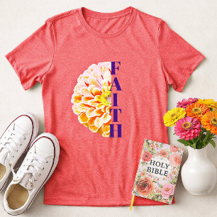 Camiseta Fé em Deus Laranja Zinnia Floral Cristã