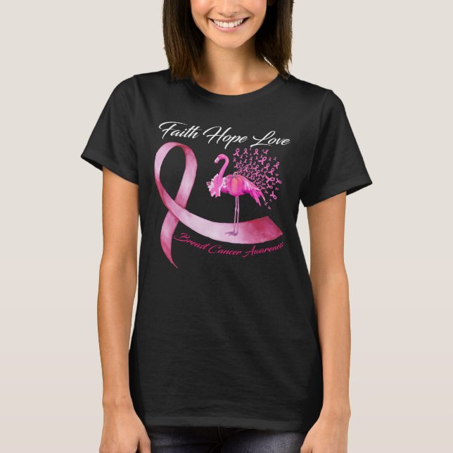 Camiseta Fé esperança ama cancer de borboleta Flamingo (Frente)