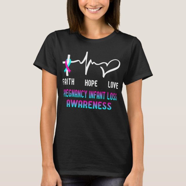 Camiseta Fé Esperança Ama Gravidez Criança Perda de Consciê (Frente)