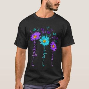 Camiseta Fé Esperança Amor Borboleta Margarida Prevenção ao