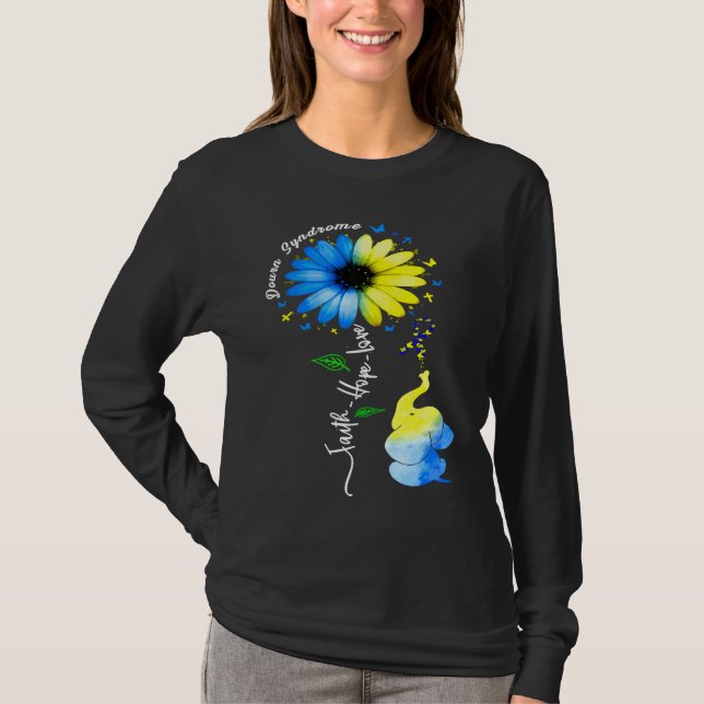 Camiseta Fé Esperança Amor Conscientização Síndrome de Down (Frente)