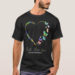Camiseta Fé Esperança Amor Coração Puzzle Borboleta Autismo