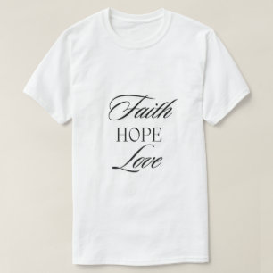 Camiseta Fé, Esperança Amor Design Minimalista