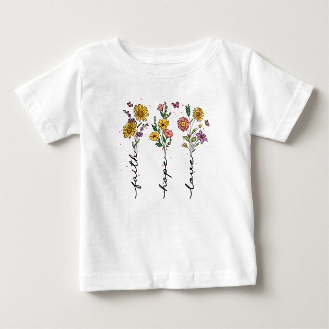 Camiseta Fé, Esperança, amor - Inspiração Floral Vibrante (Frente)