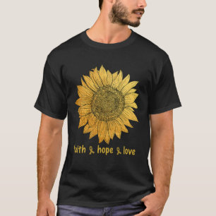Camiseta Fé Esperança Amor Ouro Girassol Infância Câncer Co