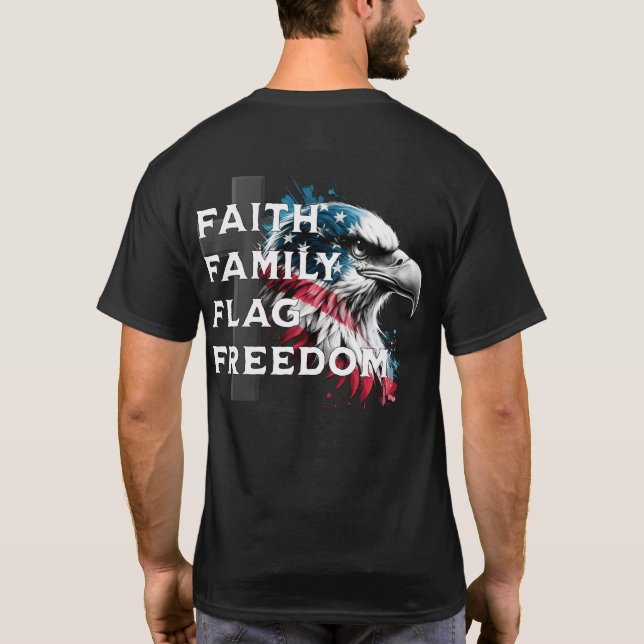 Camiseta Fé, Família, Bandeira, Liberdade, Águia Patriótica (Verso)