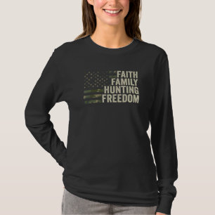Camiseta Fé Família caçando Liberdade Caçador Deus Deer Cam