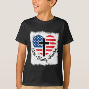 Camiseta Fé Família Dom Bandeira EUA Cruz Coração Patriótic