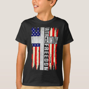Camiseta Fé Família Dom - Patriótico Cristão Vintage EUA
