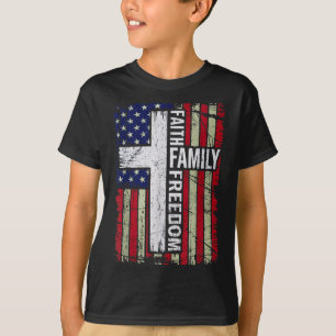 Camiseta Fé Família Liberdade - Patriótico Cristão Vintage