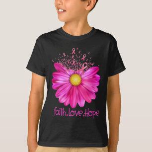 Camiseta Fé Floral Amor Esperança Consciência do Cancer da