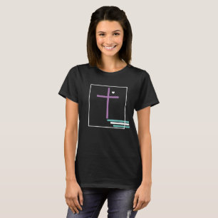 Camiseta Fé Geométrica Cruzada Roxo-Cristão Teal
