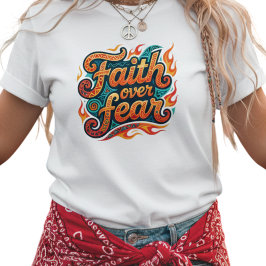 Camiseta Fé Geométrica Tribal Sobre Chamas do Medo