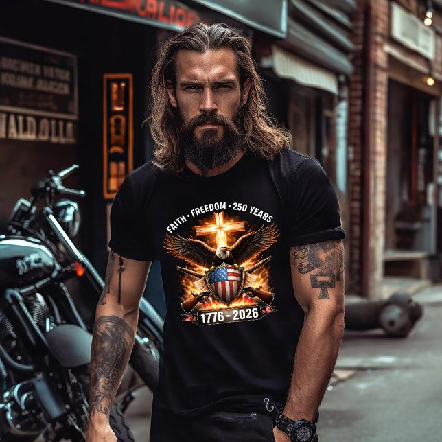 Camiseta Fé, Liberdade & 250 Anos (Criador carregado)