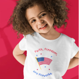 CAMISETA FÉ, LIBERDADE E FOGOS DE ARTIFÍCIO 4 DE JULHO