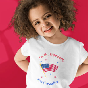 CAMISETA FÉ, LIBERDADE E FOGOS DE ARTIFÍCIO QUATRO DE JULHO