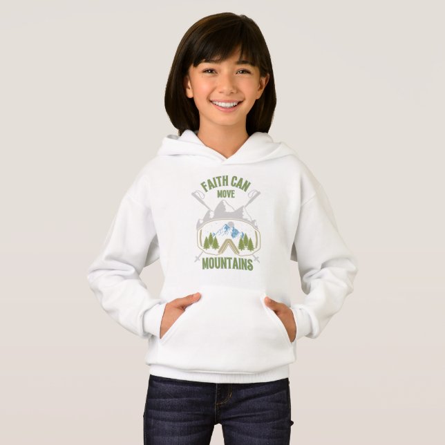 Camiseta Fé Mover Montanhas Citação Rapariga (Frente Completa)