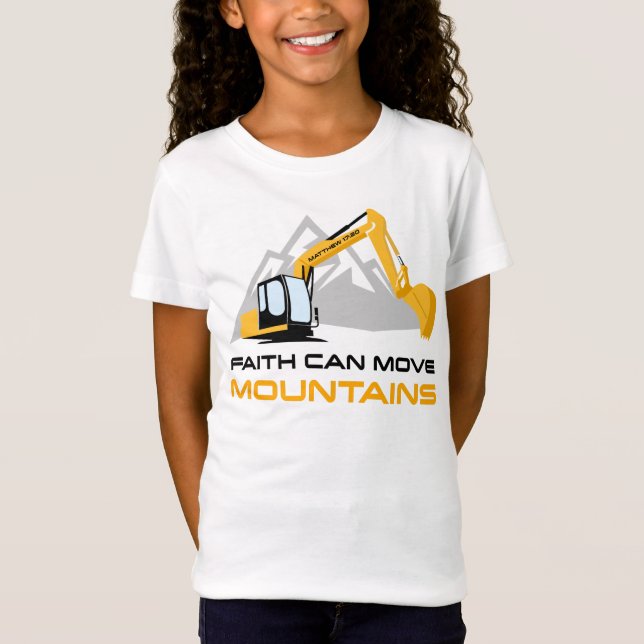 Camiseta Fé pode mover montanhas - crianças e adultos crist (Frente)