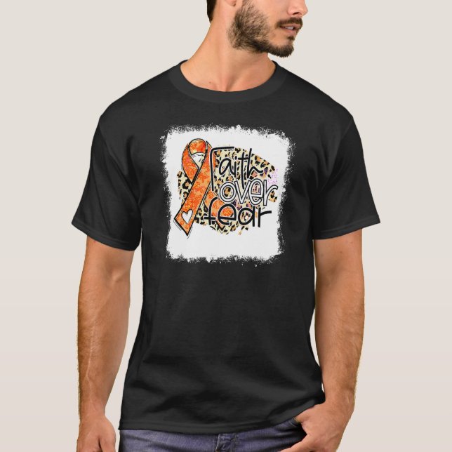 Camiseta Fé Sobre Medo Laranja Fita Leopardo Adhd Awarene (Frente)