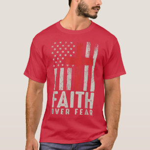 Camiseta Fé Sobre o Medo América EUA Bandeira Cristã Cool C