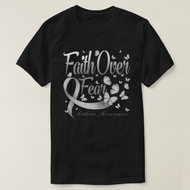 Camiseta Fé sobre o medo da borboleta da consciência da asm (Frente do Design)