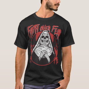 Camiseta Fé sobre o medo do esqueleto Mau Nun Cabeça de Gót