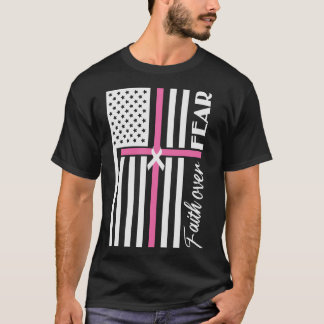 Camiseta Fé sobre o medo do sinalizador de cruz rosa