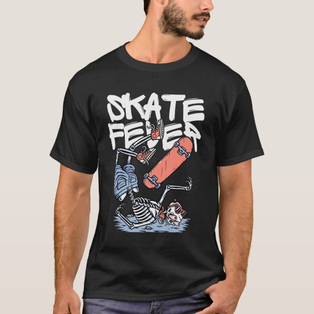 Camiseta Febre de Skate – Design de Arte de Rua do Esquelet (Frente)