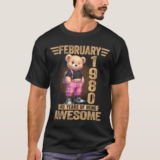 Camiseta February 1980 46th Birthday 46 Year Teddy Bear Bei (Frente)